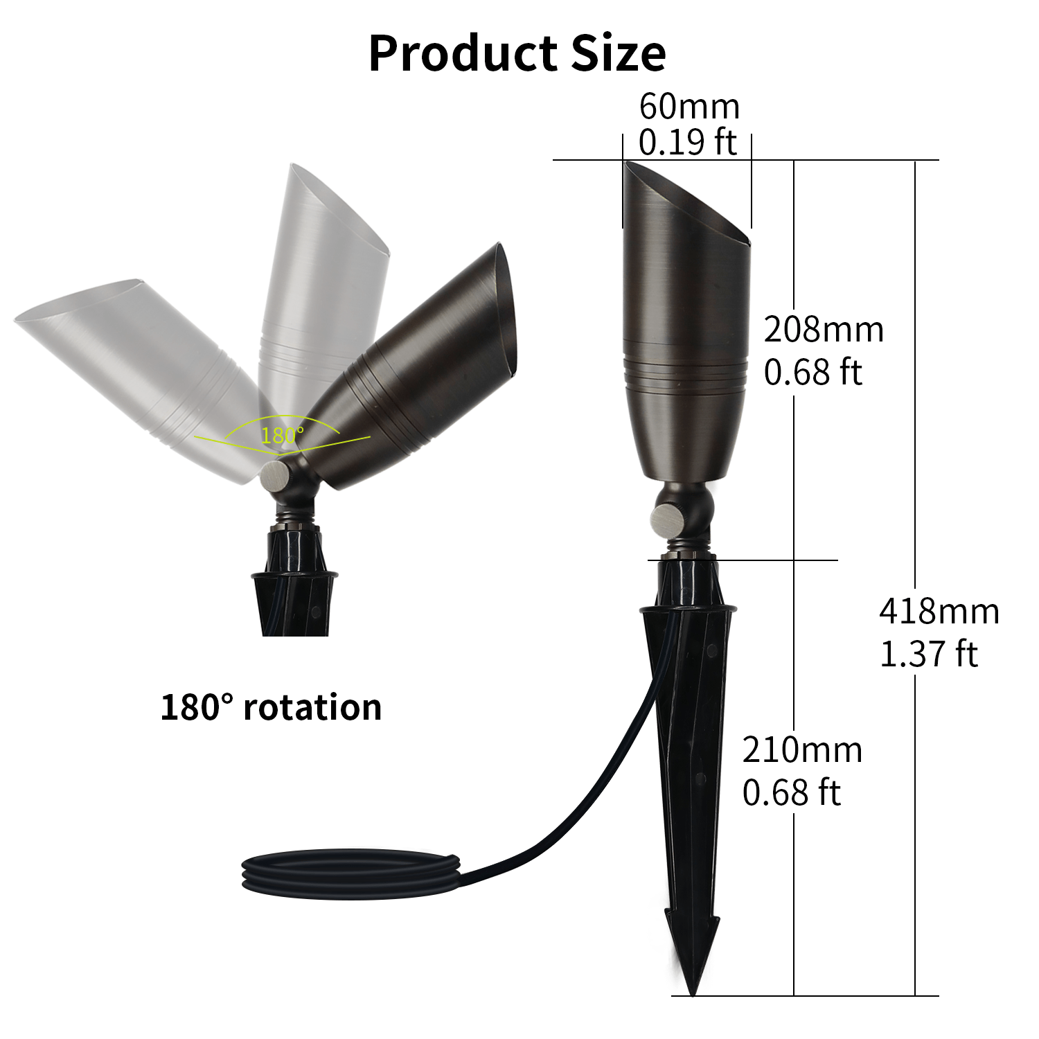 IP65 Brass Spot Light 180 Rotation with Rgbw Smart APP Control for Outdoor Landscape Lighting MR16 6W 24V