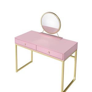 Coleen Pink and Gold Finish <b>Makeup</b> <b>Vanity</b> Desk with Mirror and Jewelry Tray - Product Image 6
