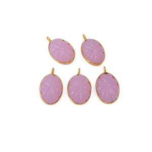 Stylish Pink Chalcedony Flower Carving Bezel Set Handmade Gold Plated Oval Shape Brass <b>Pendants</b> & <b>Charms</b> <b>Fashion</b> Jewelry Making - Product Image 1