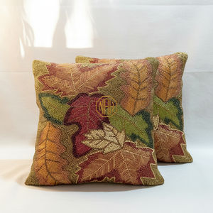 Housse de coussin carrée perlée d'inspiration naturelle, motif floral et feuilles, en polyester, pour oreiller décoratif, maison, hôtel, vente en gros en usine - Product Image 1