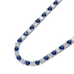 Chaîne Tennis de Luxe Saphir Bleu, Collier Sertie de Pierres CZ, Bijoux Hip Hop, Chaîne Plaqué Or Blanc 18 et 20 Pouces - Product Image 4