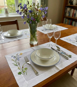 Custom Washable Reuse Embroidery Flowers in The Garden <b>Placemats</b> Napkins Sets 100% Linen Hemstitch Mats Home Wedding Events - Product Image 6