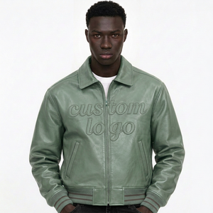 Blouson Bomber en Cuir pour Homme Marque Privée avec Broderie Personnalisée, Écussons Tissés, Manches en Laine et Ourlet Côtelé - Product Image 3