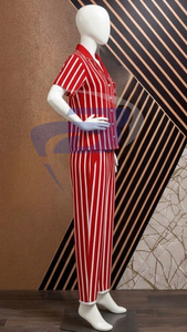 Delta |   Sigma |   Conjunto de Pijama Tipo Túnica a Rayas Theta Sorority, Nuevo Estilo de Verano, Conjunto de Pijama de Dos Piezas a Rayas Rojas con Cintura Elástica - Product Image 6