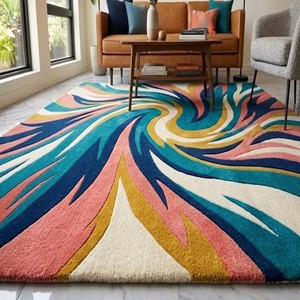 Modern Abstract Area Rug Luxury Hand Tufted Rug Styling Home Rug Wool Rug Cozy Rug Designer Living Room Rug Bed Room Home Decor - Product Image 5