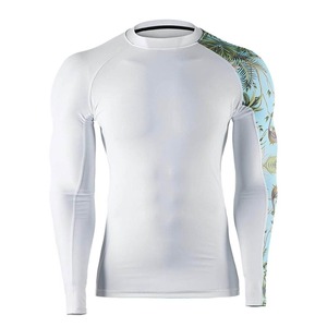 Camiseta de Manga Larga para Hombre, Blanca con Estampado Tropical, Protección Anti-UV, Manga Completa, Poliéster, para Jiu Jitsu - Product Image 1