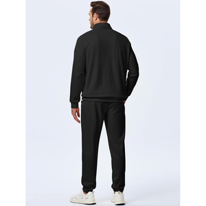 Ensemble de survêtement décontracté pour homme, noir, avec sweat-shirt à col montant zippé à quart de tour et pantalon de jogging, sans coutures, respirant, tricoté, pour l'hiver - Product Image 2
