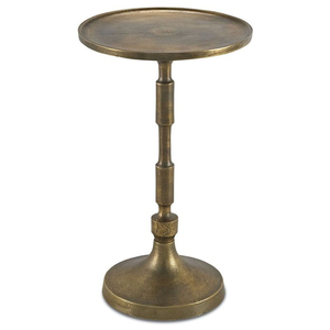 Table basse ronde en laiton antique faite à la main, base en métal traditionnelle, table d'appoint de bistrot, esthétique marocaine ou globale - Product Image 1