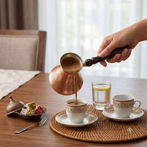 Cafetera Turca Cezve de Cobre Puro con Grabado Vintage, para Estufa, Estilo Griego Briki Ibrik, con Mango de Madera Oscura Brillante - Product Image 5