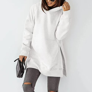European American Women's New Long Sleeved Round Neck Fleece Sweatshirt Solid Color with Pockets Loose Hooded for Autumn - Product Image 6