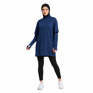 Ensemble de sport modeste pour femmes musulmanes TESSUTO, tunique à manches longues noire, leggings, 100% polyester, séchage rapide, UPF50+, compatible hijab, yoga - Product Image 1