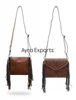Tas Dada Wanita Kulit Asli Vintage Fashion, Kancing Resleting Tahan Air, Perlindungan RFID, Rumbai, Tas Selempang untuk Sehari-hari