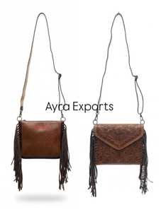 Sac de Poitrine Vintage en Cuir Véritable pour Femme, avec Bouton et Fermeture Éclair, Imperméable, Protection RFID, Franges, Sac Bandoulière Croisé pour Usage Quotidien - Product Image 1