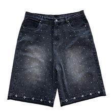 Pantalones Cortos de Mezclilla Y2K Personalizados para Hombre, Estilo Vintage Lavado, Holgados, con Pedrería, Cintura Elástica, Color Sólido, Ajuste Holgado, Casuales de Verano - Product Image 3
