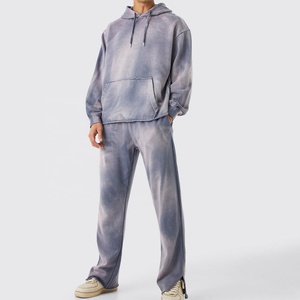 Men's <b>Tie</b> <b>Dye</b> Cotton Hooded Tracksuit Set Loose Fit Full Length Gradient Color Casual Sweatshirt And Pants Autumn Wear - Product Image 4