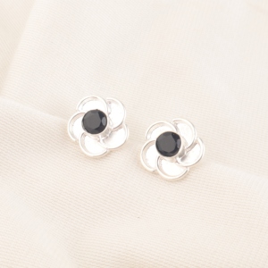 Rajasthani Style Black Onyx & Freshwater Pearl <b>Stud</b> <b>Earrings</b> <b>Silver</b> Plated Luxury Jewelry for Unisex Party Wear - Product Image 1