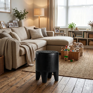 Minimalist <b>Rustic</b> Black <b>Side</b> <b>Table</b> Solid Suar Wood Handcrafted Cylindrical Accent <b>Table</b> Natural Wood Texture Durable - Product Image 6