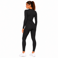 Ensemble de sport côtelé léger de haute qualité pour femme – Legging de yoga couleur unie et T-shirt de course confortable à compression frontale pour la gym