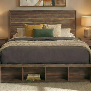 Base de cama tamaño King de madera maciza de alta calidad, tallada a mano, con piecero, la mejor opción en muebles de dormitorio de madera. - Product Image 1