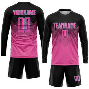 Uniforme de Fútbol Sublimado Personalizado en Forma Cuadrada con Degradado Rosa, Negro y Azul Claro para Entrenamiento y Partidos, Transpirable - Product Image 4