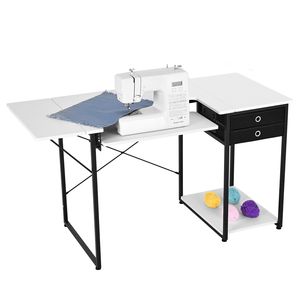 Tavolo Multifunzione per Macchina da Cucire con Cassetti, Ripiano Laterale Pieghevole e Gambe in Acciaio Regolabili, Scrivania per Computer e Tavolo da Cucito - Product Image 4