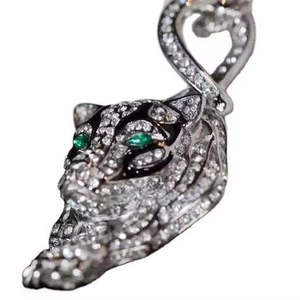 Rhodium Plated Alloy Panther <b>Pendant</b> With Diamond Accents And <b>Emerald</b> Eyes Classic Themed Charm Unisex Gift - Product Image 1