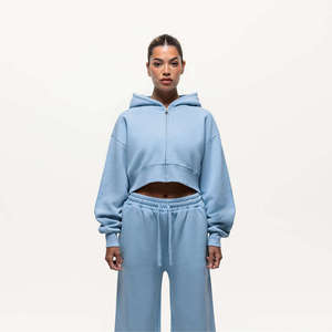 Conjunto Deportivo Premium de 2 Piezas para Mujer, Estilo Vintage Lavado, Color Azul Polvo, Sudadera con Capucha y Pantalones Deportivos Transpirables, para Gimnasio y Uso Diario - Product Image 1