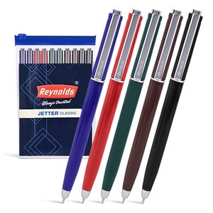 Stylos à bille rétractables classiques promotionnels en plastique multicolores 0,7 mm encre fine/moyenne bleue/noire avec logo personnalisé Reynolds - Product Image 1