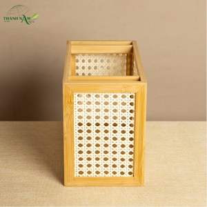 Boîte de rangement en bambou pressé avec panneau tissé, finition laquée, design écologique fait main pour la restauration et l'usage domestique - Product Image 3