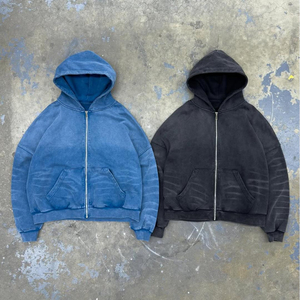 Custom Vintage Acid Wash <b>Men</b> Sweatshirts Sun Faded Zipper French Terry Streetwear Oversized Zip <b>Pullover</b> Hoodie for Man - Product Image 2