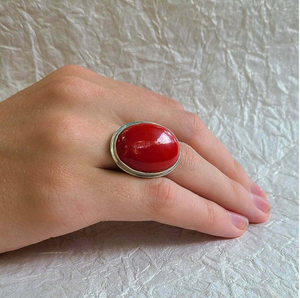Red Coral <b>Ring</b> Natural Moonga Stone <b>Statement</b> jewelry Unisex <b>Ring</b> - Product Image 1