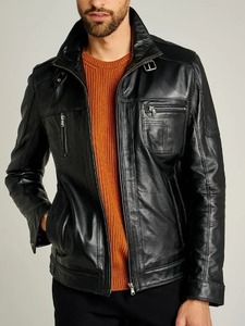 เสื้อแจ็คเก็ตหนังสีดำสำหรับผู้ชาย - Product Image 1