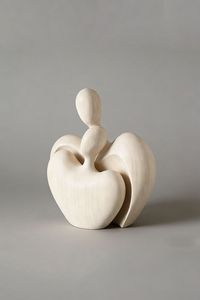 Figurine de couple en céramique minimaliste moderne, sculpture de table artisanale Wabi-sabi, blanc, salon, meuble TV - Product Image 1