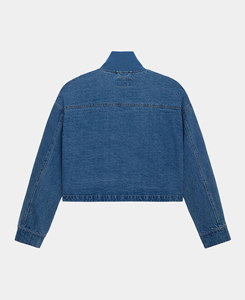 Vaqueros de Mezclilla de Poliéster/Algodón Oscuro Lavado de Primera Calidad para Mujer, Estilo Formal Vintage con Cuello Mandarín, Transpirables, para Otoño/Verano - Product Image 2