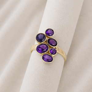 Amethyst Multi Stone Classic <b>Statement</b> <b>Ring</b> Brass Handmade Designer Purple Gemstone <b>Ring</b> for Women Shopping Gift - Product Image 1