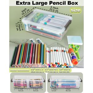 Confezione da 6 Scatole Portamatite in Plastica Trasparente Extra Large con Divisorio Rimovibile, Organizer Rinforzato per Pastelli, Scatole Impilabili per Materiali di Carta - Product Image 2