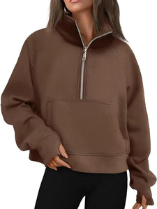 Sweat-shirt personnalisé pour femme en polyester/coton, col zippé 1/4, style streetwear, automne-hiver, manches raglan, coupe oversize - Product Image 6