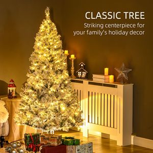 210 cm 6FT Prelit Artificial Christmas Tree Flocked Snow Frosted <b>Branches</b> Warm White LED <b>Lights</b> Auto Open for Decorations - Product Image 4