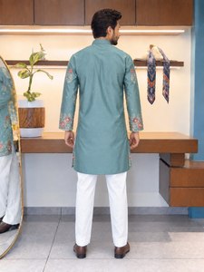 Conjunto de Kurta y Pijama Bordado para Hombre, Estampado Floral, Manga Larga, Traje Indio Pakistaní, Ropa para Bodas y Fiestas - Product Image 4