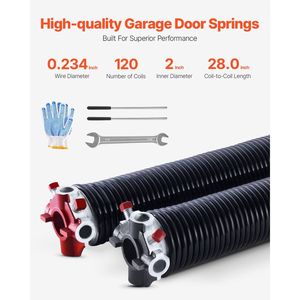 Paire de ressorts de torsion pour porte de garage, 0,234 x 2 x 28 pouces, revêtement noir, 16 000 cycles, électrophorèse, remplacement pour garages existants - Product Image 2