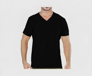 T-shirt col en V, coupe ajustée, manches courtes, séchage rapide, anti-boulochage, polyester/coton 180g, entraînement - Product Image 3