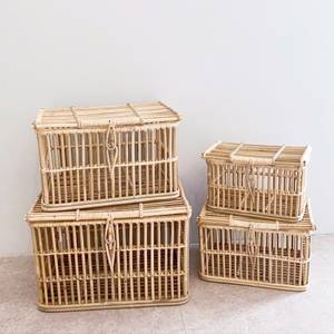 Conjunto pequeño de mimbre natural hecho a mano, caja de almacenamiento de maletero de madera con tapa para decoración del hogar - Product Image 1