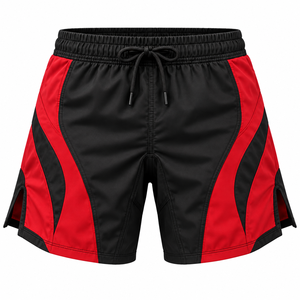 <b>Men's</b> Black <b>Red</b> Color Blocked Sport <b>Shorts</b> With Side Stripe Drawstring Waist Quick Dry Training Wear - Product Image 1