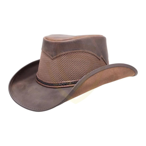Chapeaux de cowboy en cuir en gros, style vintage personnalisé, chapeaux de cowboy en cuir marron effet vieilli - Product Image 3