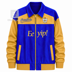 Chaqueta cortavientos personalizada de la hermandad Sigma Gamma Rho con logo bordado en azul y dorado, estilo casual para mujer con forro de poliéster. - Product Image 1