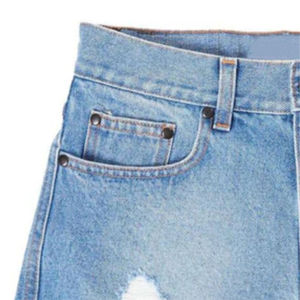 Pantalones Cortos de Mezclilla Rasgados de Cintura Alta para Hombre, Casuales, Azules, de Algodón, con Botones, Tejido Deshilachado - Product Image 2