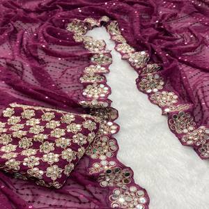 Sari VASTRA COTTAGE Premium de Georgette con bordado de lentejuelas en toda la prenda y trabajo de espejos auténticos - Product Image 4