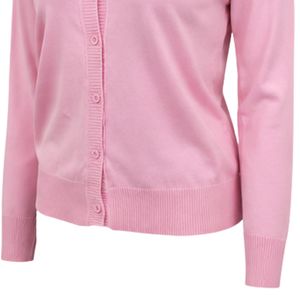 Women Pink Button Up <b>Cardigan</b> <b>Sweater</b> Soft Knit Long Sleeve Casual Fashion Top Embroidered Detail Stylish Everyday Apparel - Product Image 4