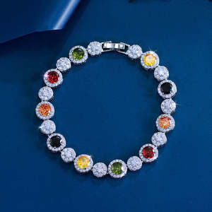 Pulsera de tenis unisex de oro con perlas de agua dulce y moissanita, diseño de halo, cadena brillante multicolor arcoíris, estilo hip-hop - Product Image 3