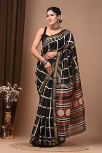 Sari de Seda Maheshwari Premium de Jaipur, Estampado a Mano, Ropa Étnica India, Fabricante y Exportador de Saris - Product Image 2